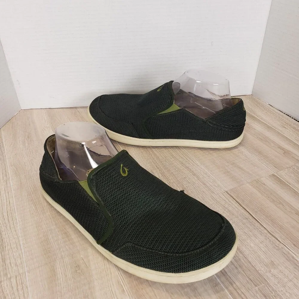 OluKai Nohea Mesh Slip On Boat Shoes in Brown Green Men’s Size 9